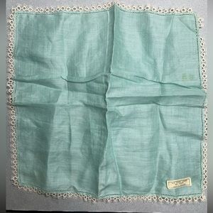 Vintage All Linen Teal Handkerchief Lace Border 10” Made In Ireland